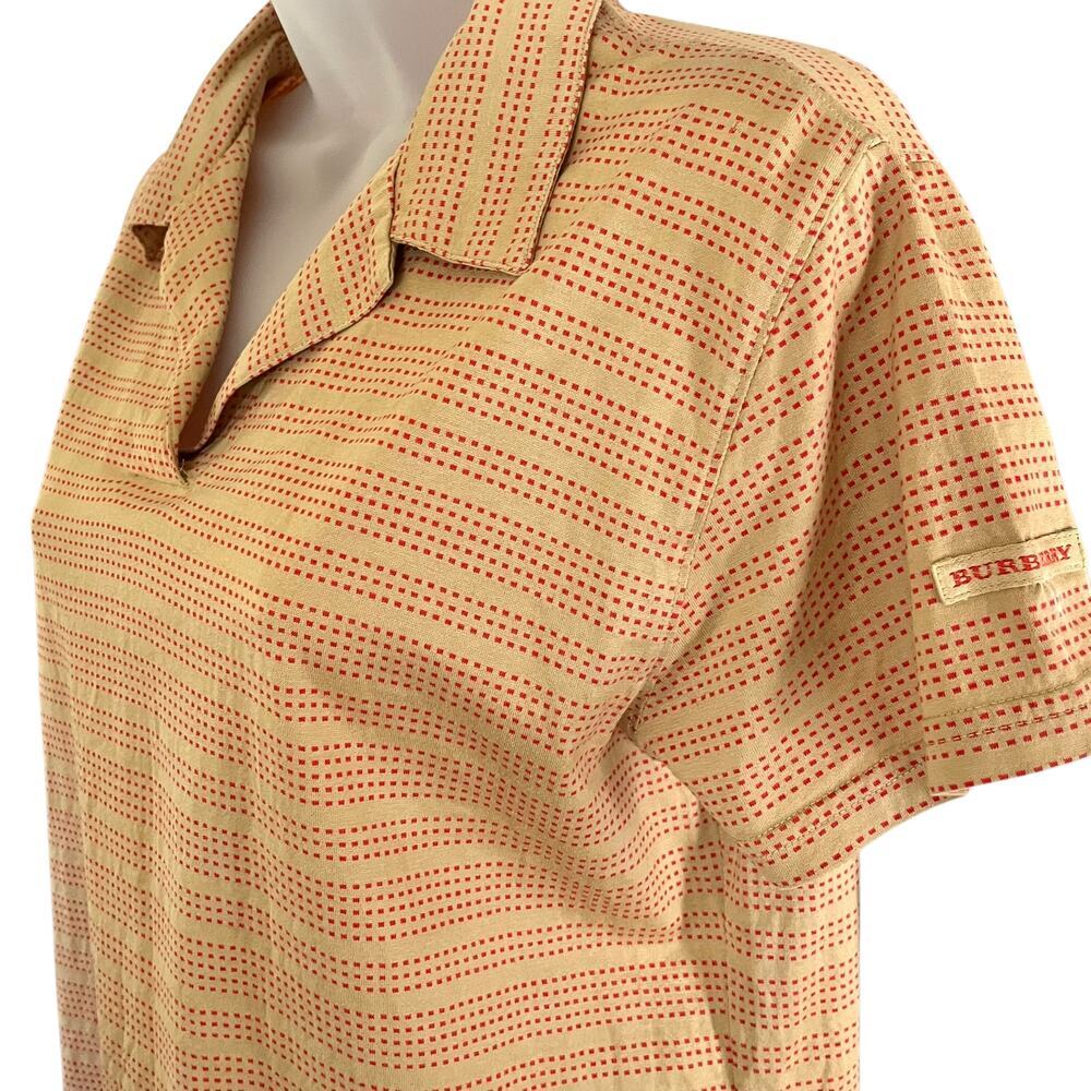 Burberry Golf Y2K Vintage Camel Cotton Red Stripe Womens Polo T-Shirt Top Size M - Picture 10 of 10